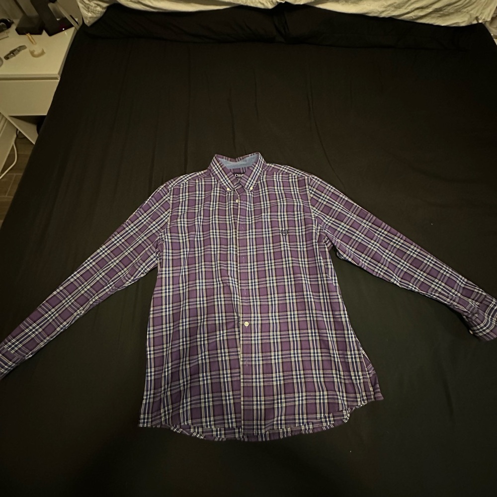 Purple Plaid Button-Up Shirt